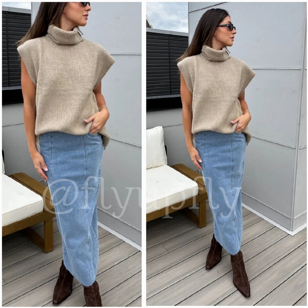 Zara Blue Denim Straight Midi Skirt - Picture 3 of 13